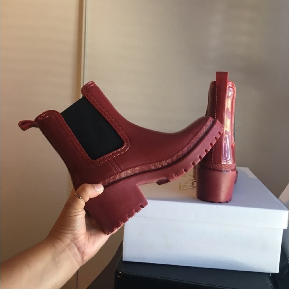 Wine colored rain boots